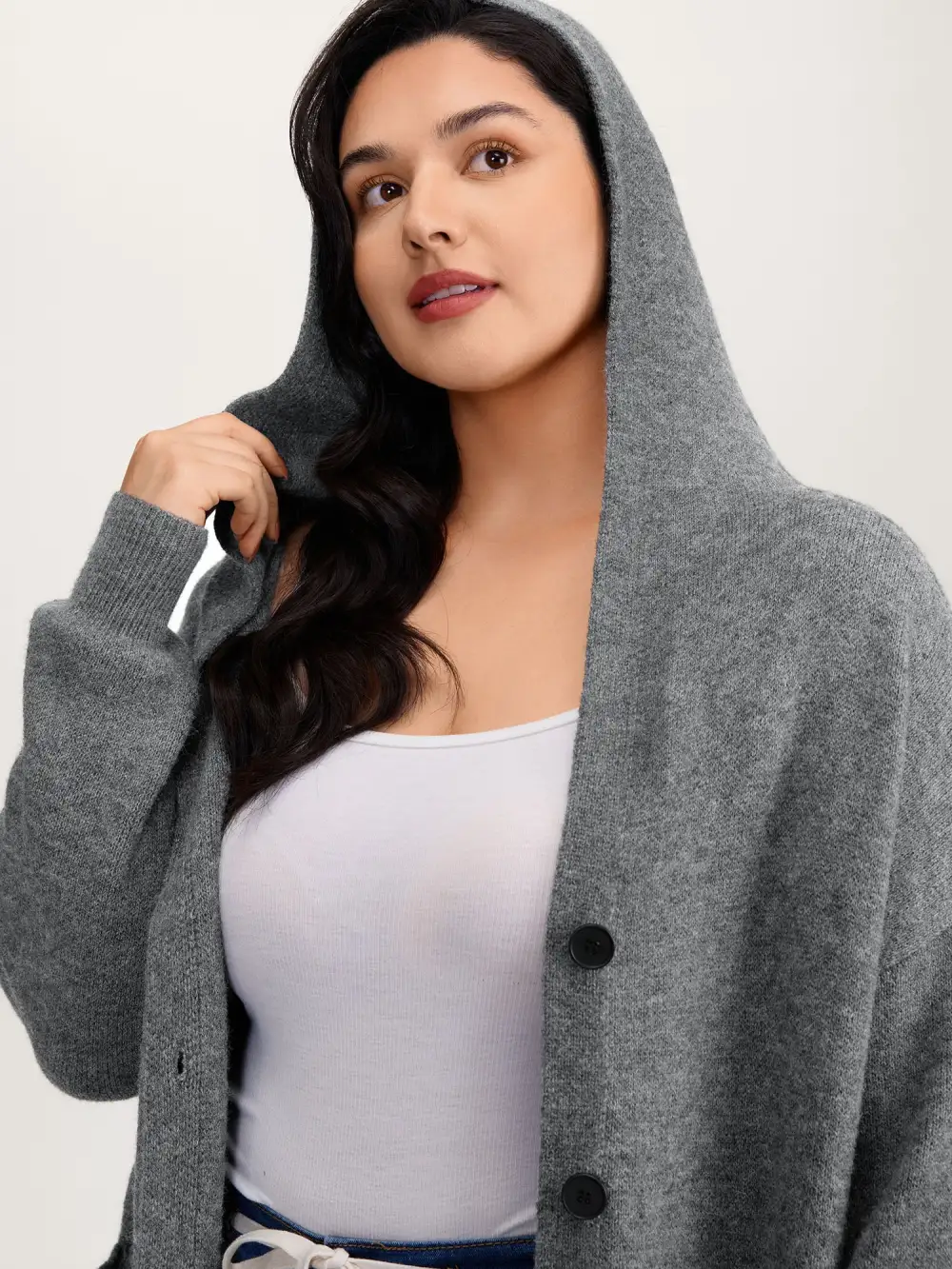 Hooded Button Slit Pockets Knit Cardigan