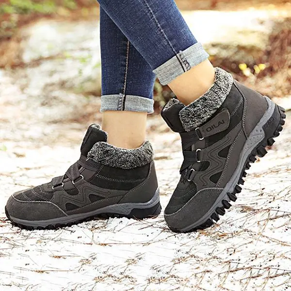 Large Size Women Hook Loop Outdoor Sneakers Ankle Warm Suede Boots