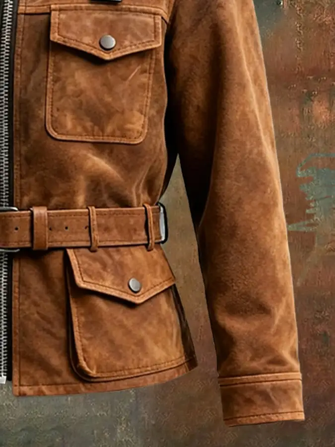 Men's Vintage Suede Plush Jacket (Belt Design)