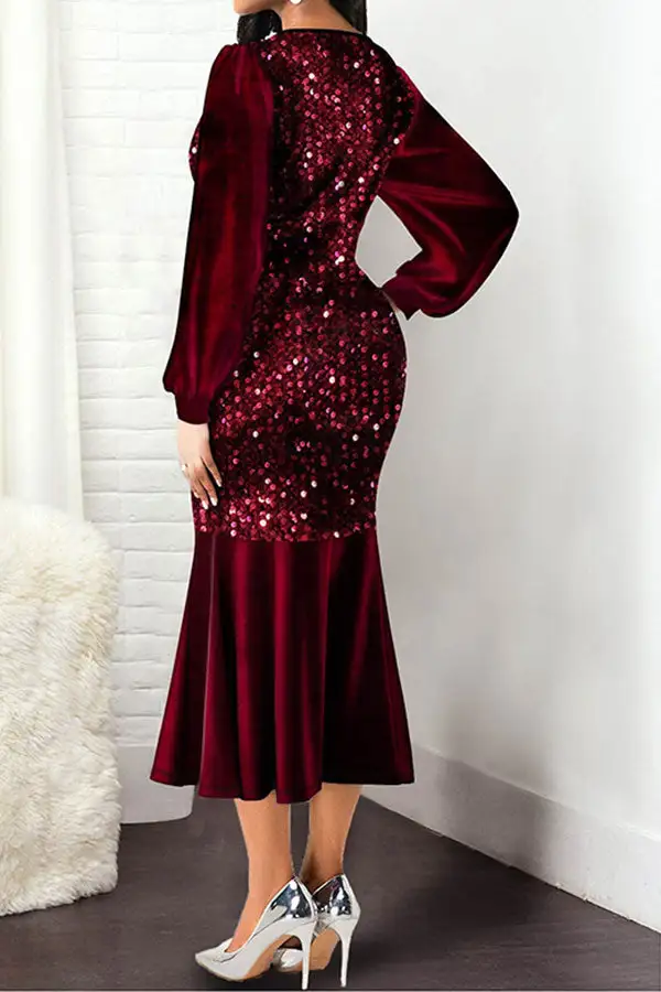 Sequined Stylish Fishnet Midi Dress