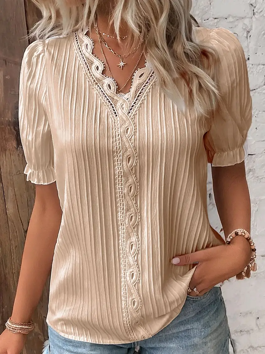 Limited Stock🛒49%OFF🔥V Neck Plain Lace Elegant Shirt