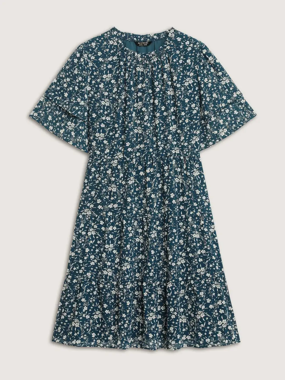 Monochromatic Floral Stretchy Waist Midi Dress