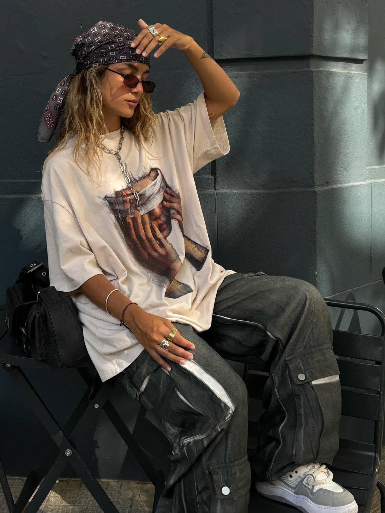American Tide Loose Print Round Neck T-shirt -1640
