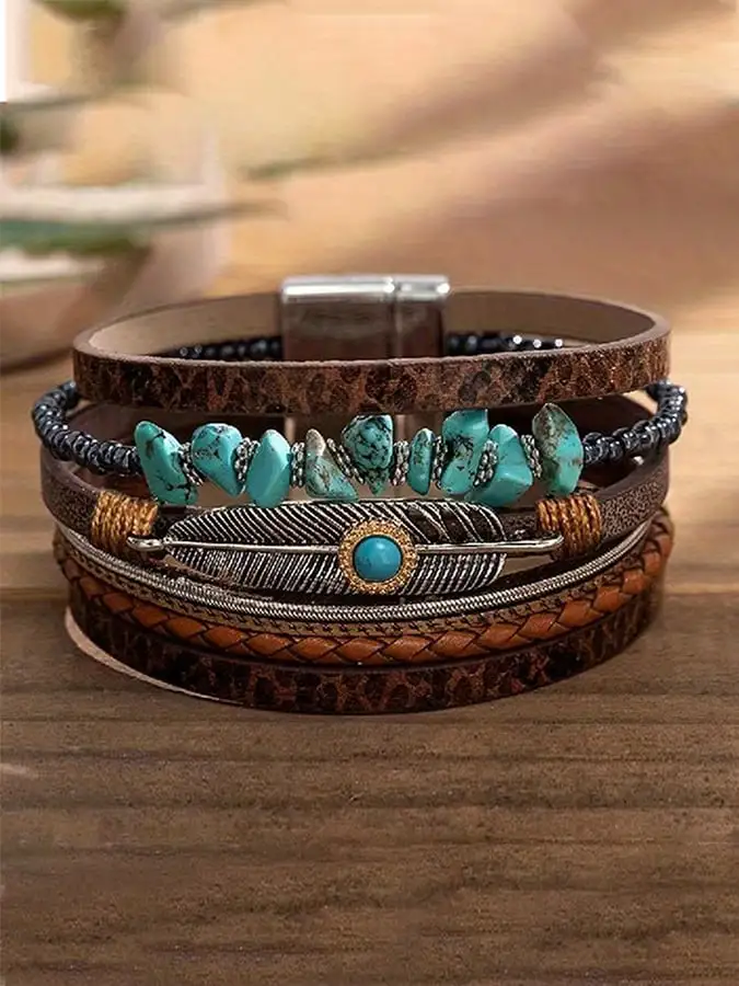 Western style retro simple all-match natural stone bracelet for men and women