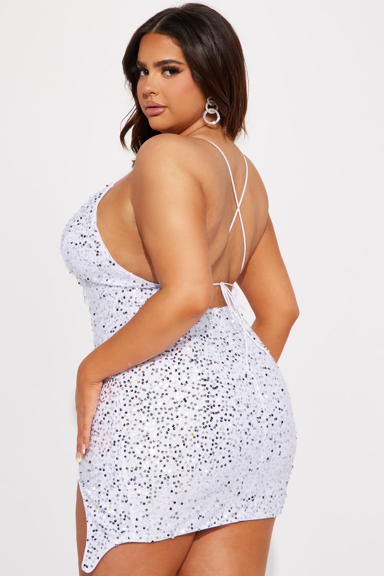 Don't Wait Up Sequin Mini Dress - White/Silver