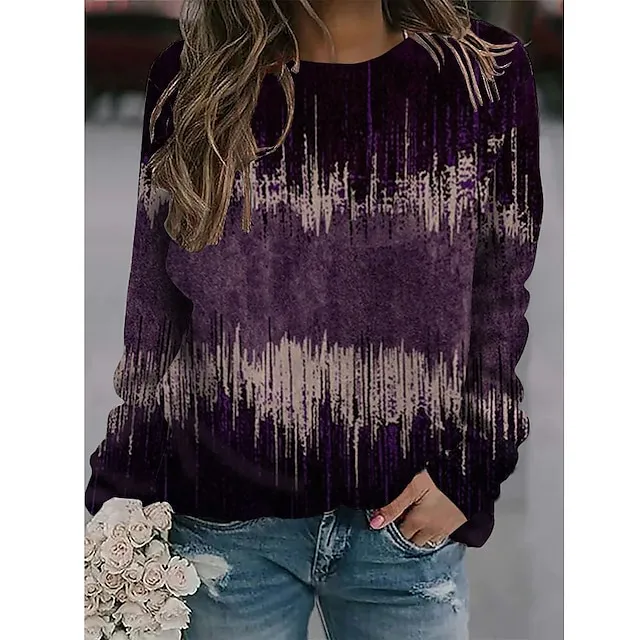 Women's Sweatshirt Pullover Basic Maroon Red Blue Graphic Casual Round Neck Long Sleeve Top Micro-elastic Fall & Winter