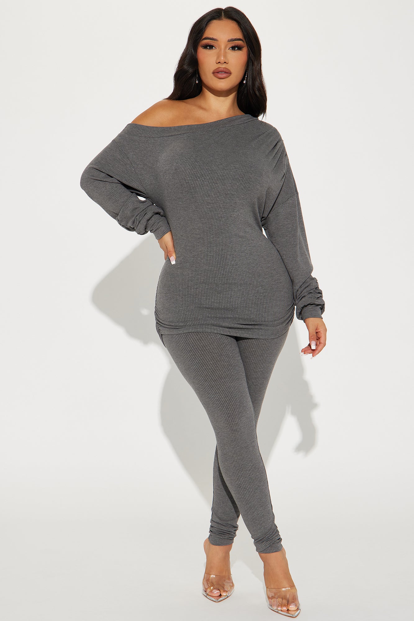 Taylor Off Shoulder Pant Set - Charcoal