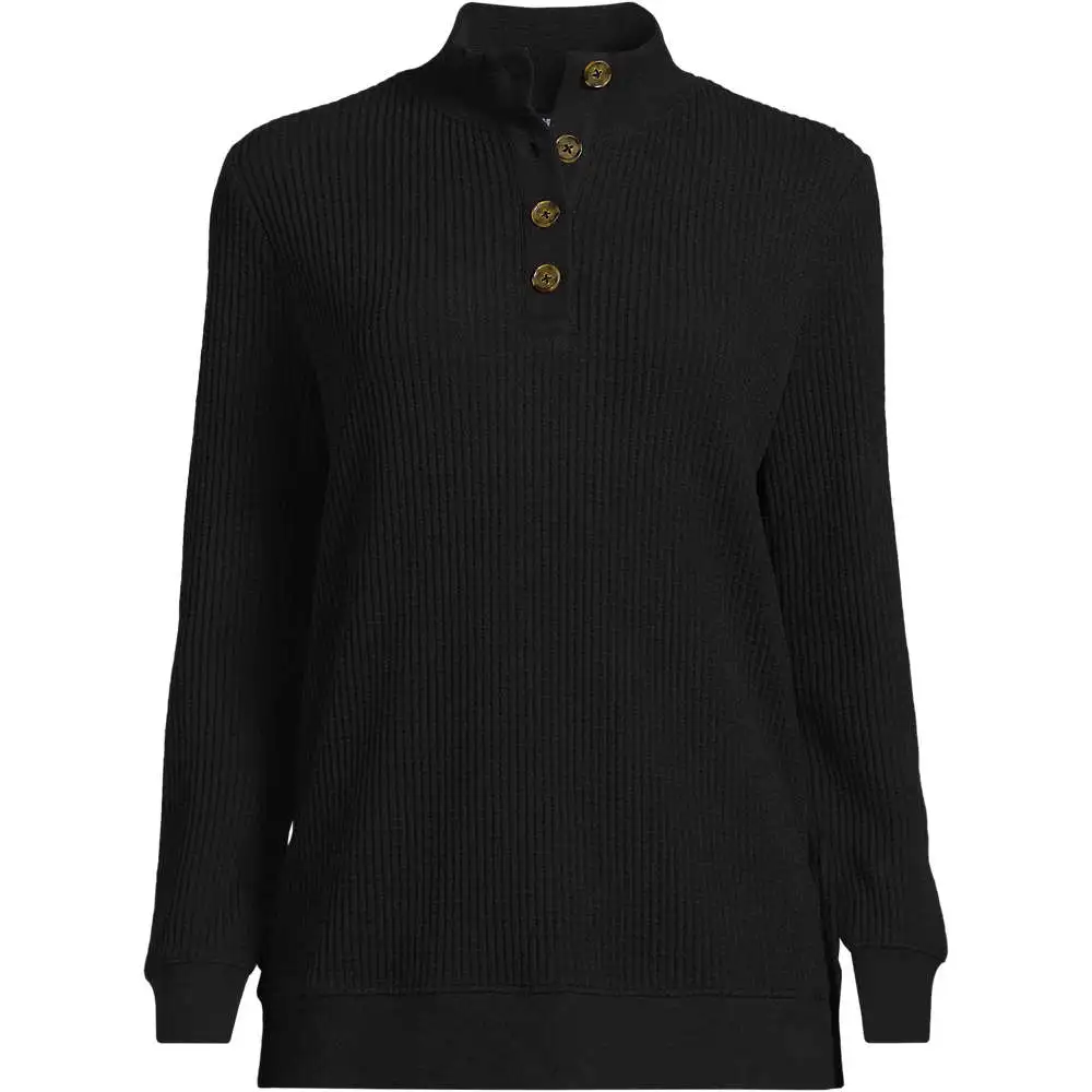 Women's Waffle Knit Button Placket Top