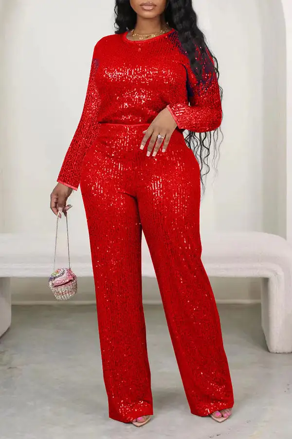 Sequin Round-Neck Pant Set