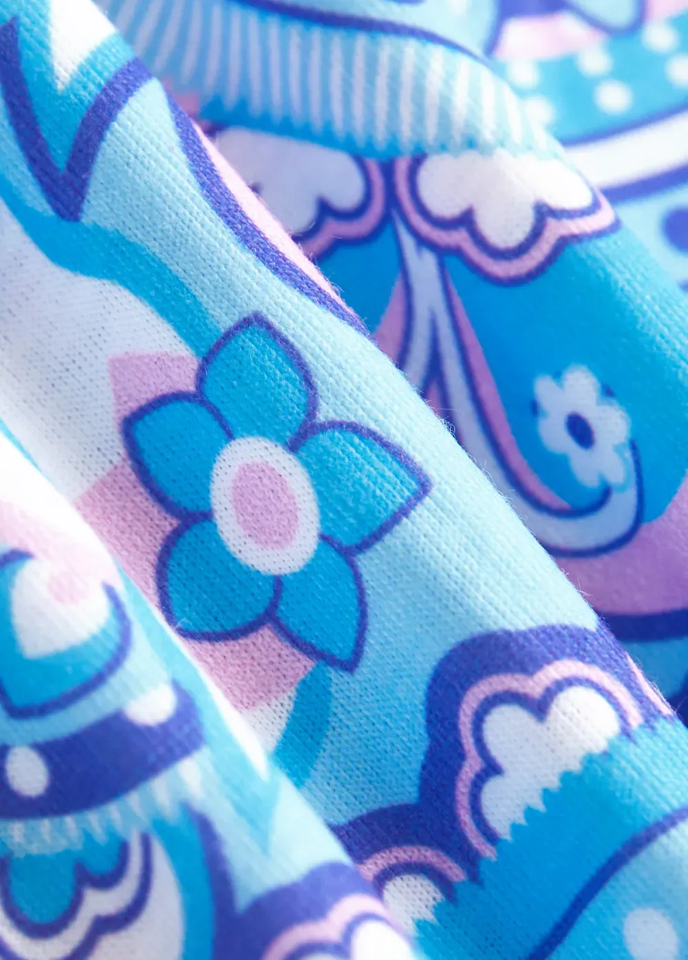 Light Blue Eyelet Tribal Print A Line Sleeveless Dress