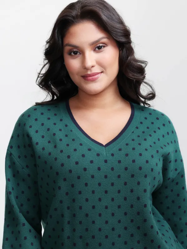 Polka Dots Balloon Sleeve Pullover