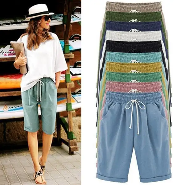 WOMEN'S FASHION ELASTIC WAISTBAND PLUS SIZE LOOSE SHORTS