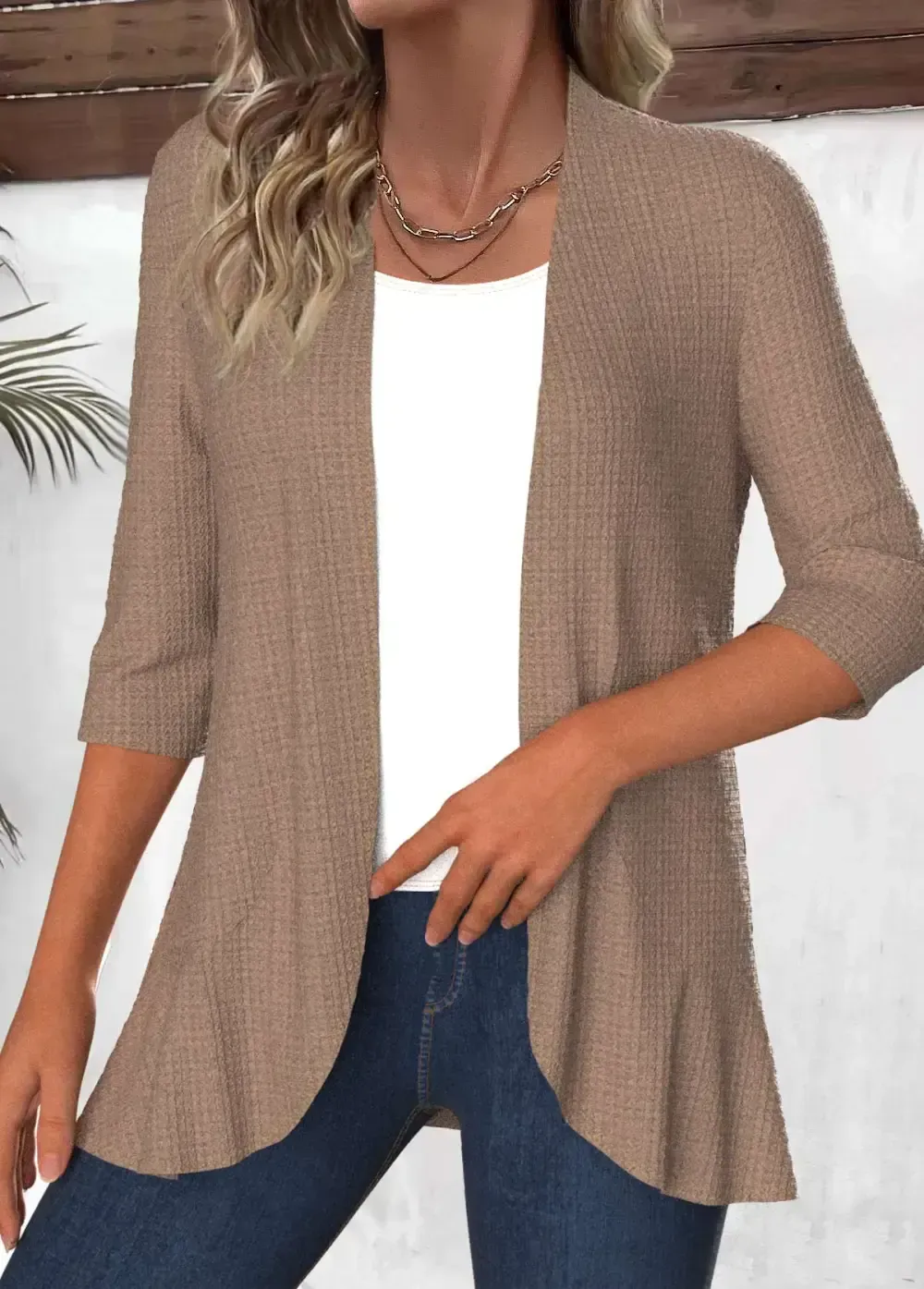 Ruffle 3/4 Sleeve Patchwork Light Cardigan