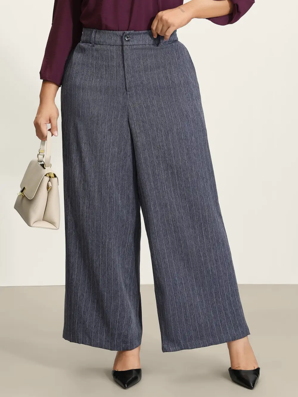 Striped Button Wide-Leg Pants