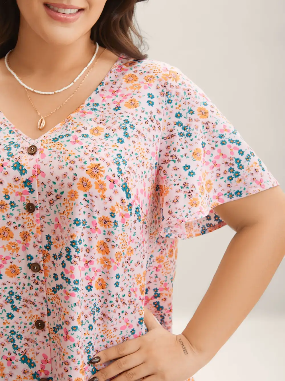 Floral Print V-Neck Flowy Blouse