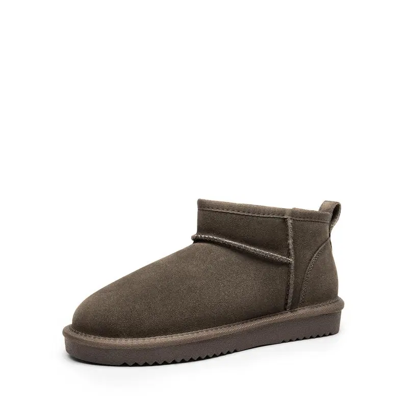 Women's Ankle Winter Mini Boots: Genuine Suede, Faux Fur Lining, Water Resistant, Warm, Slip On, Memory Foam, Fuzzy Classic