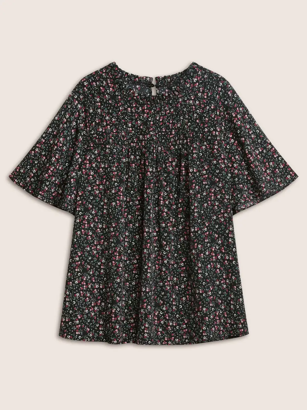 Ditsy Floral Plicated Detail Frill Trim Blouse