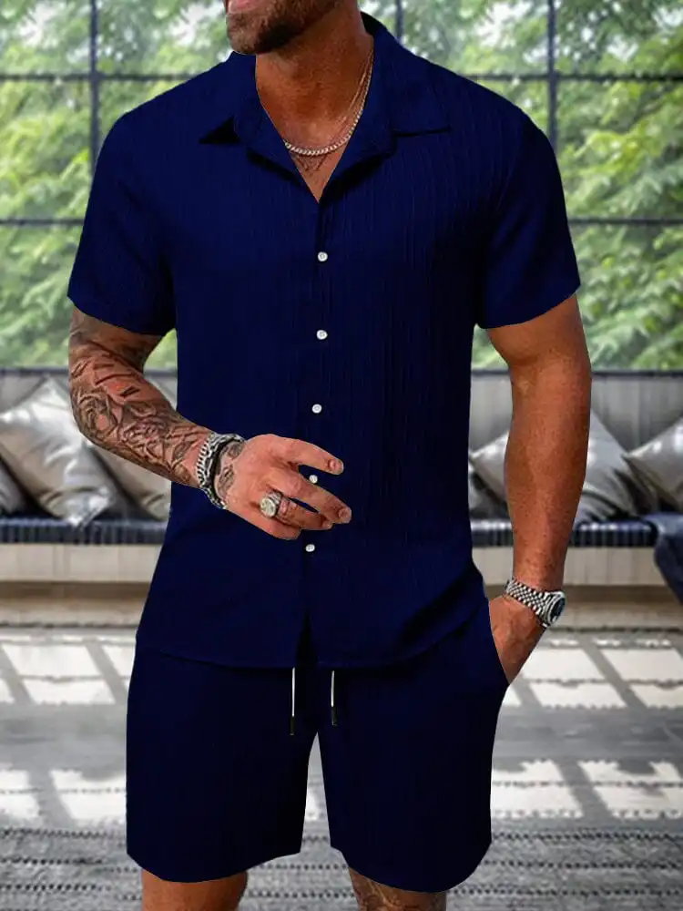 Comfortable and Breathable Leisure Textured Shirt Set