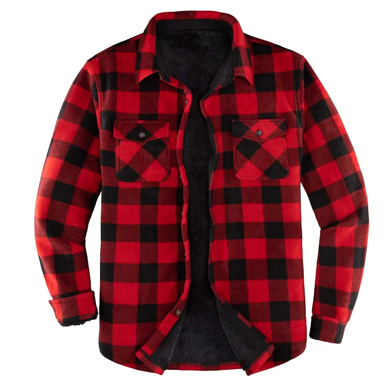 Mens Plaid Thick Plush Casual Jacket