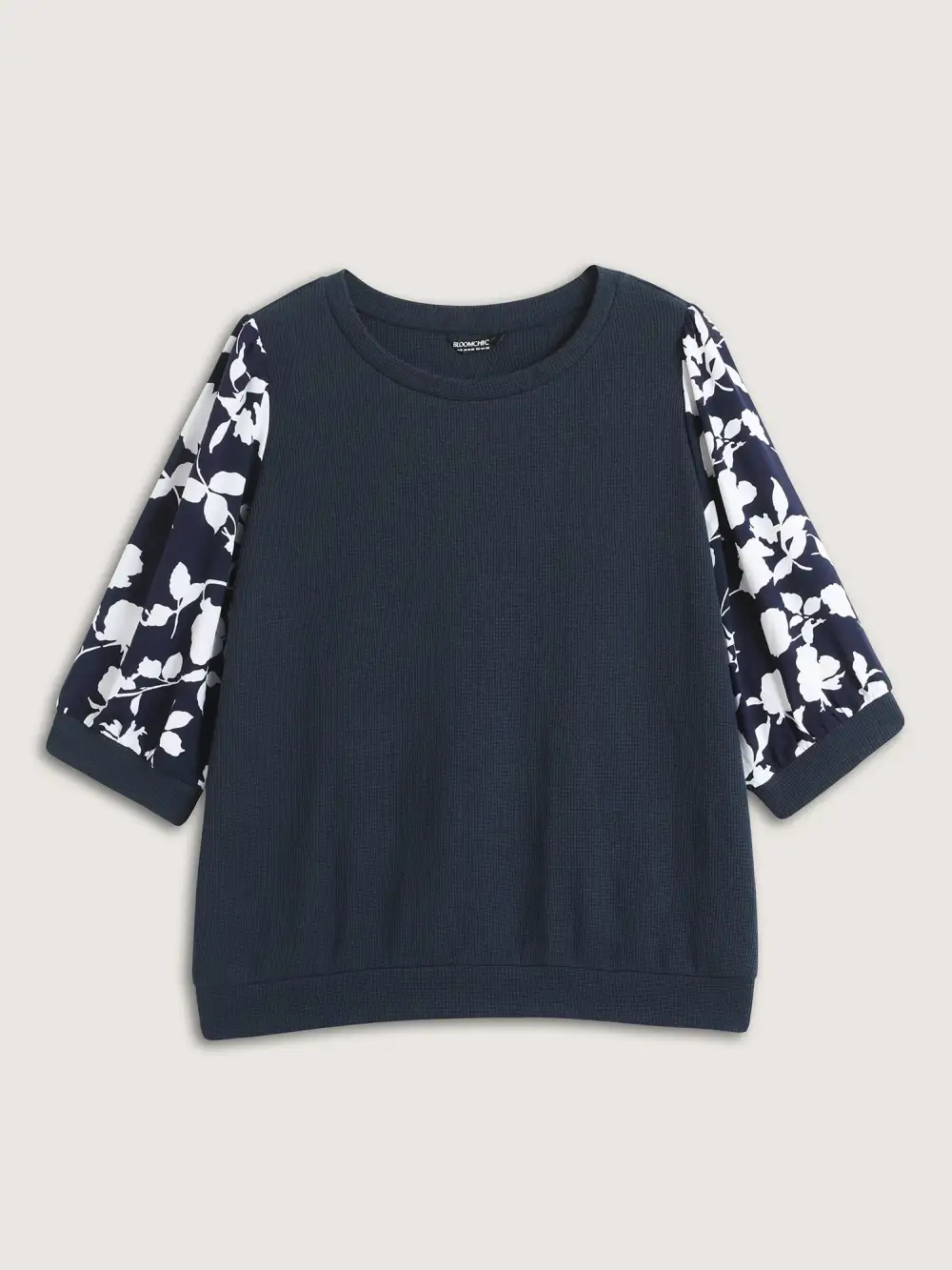 Textured Floral Puffy Sleeve Sweatshirt