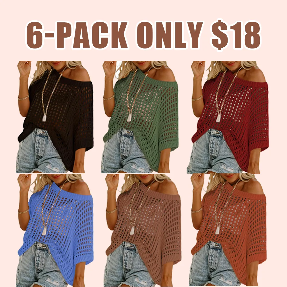 Women's Crochet Knit Short Sleeve Top – Summer Beach Cover-Up