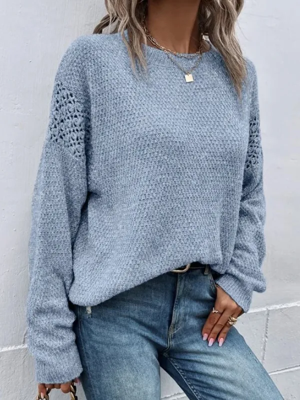 Pointelle Knit Drop Shoulder Sweater