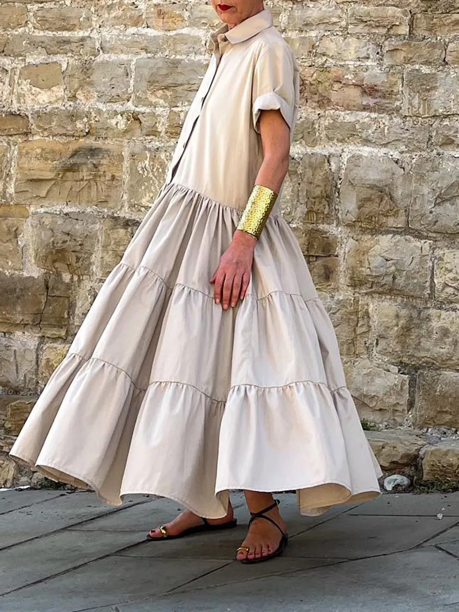 Women's Short Sleeve Cake Hem Panel Maxi Dress