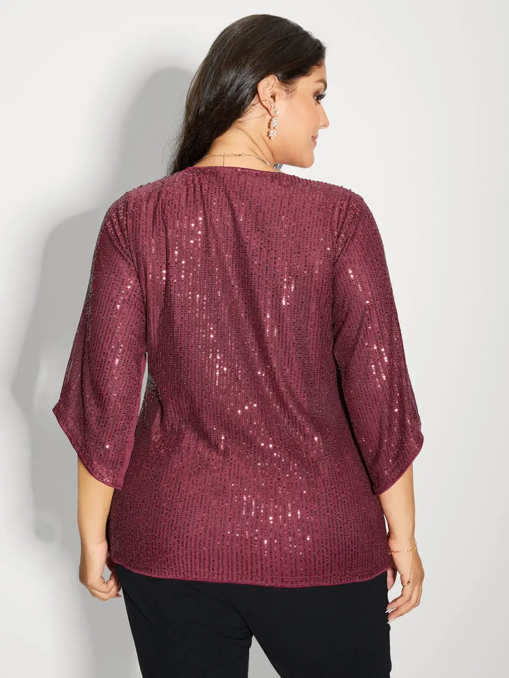 Shimmery Sequin Gathered Flared Sleeve Blouse