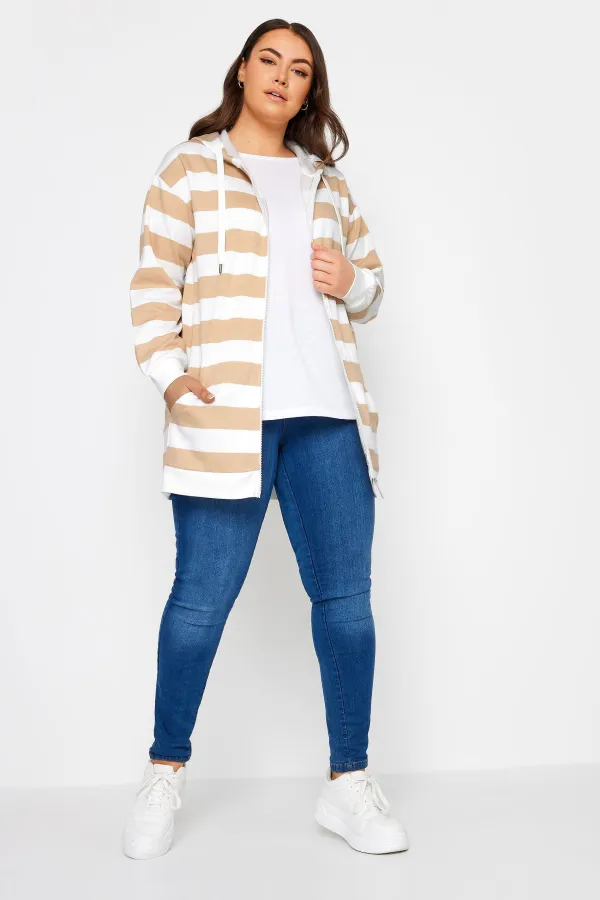 YOURS Curve Dark Blue Stripe Zip Through Hoodie