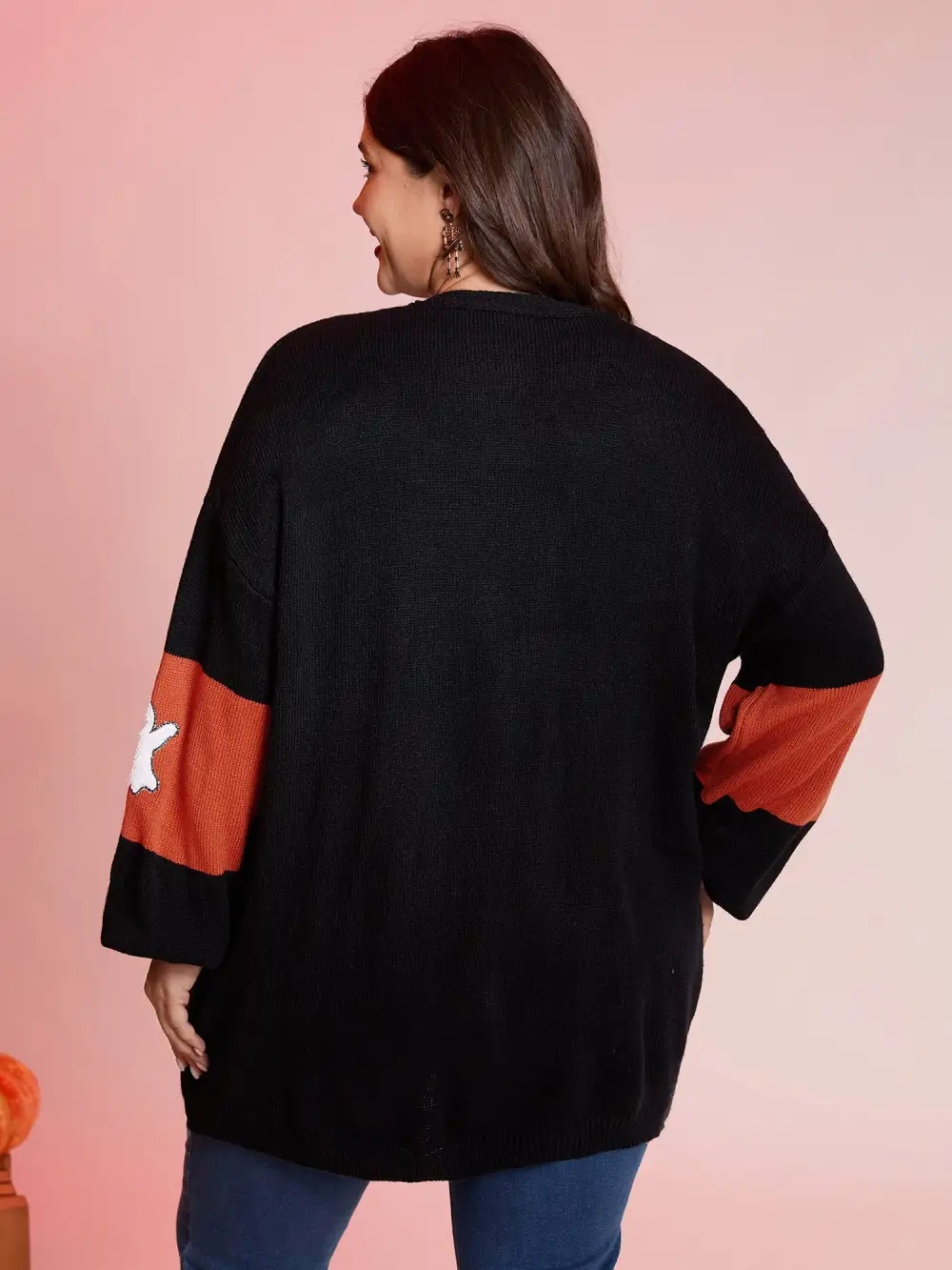 Halloween Elements Color Block Knit Cardigan