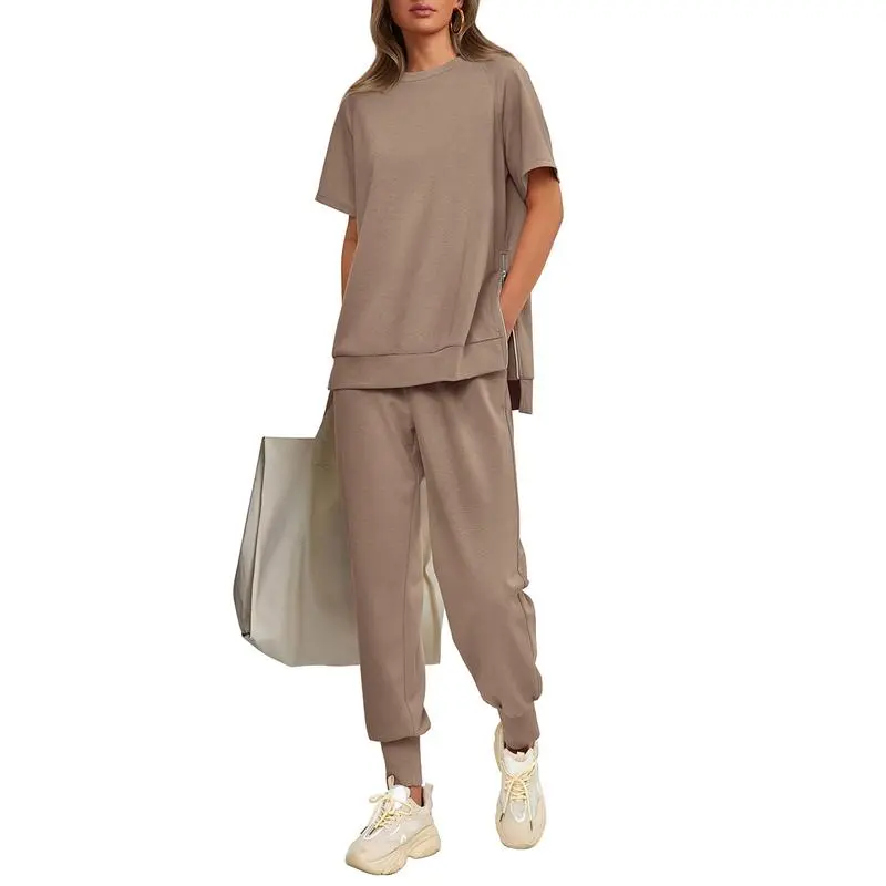 Women's 2-Piece Summer Tracksuit – Short Sleeve Top & Pocket Pants
