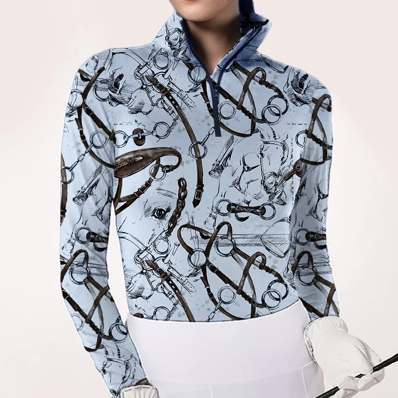 Women's Riding Style Harness Print Long Sleeve Casual Shirt