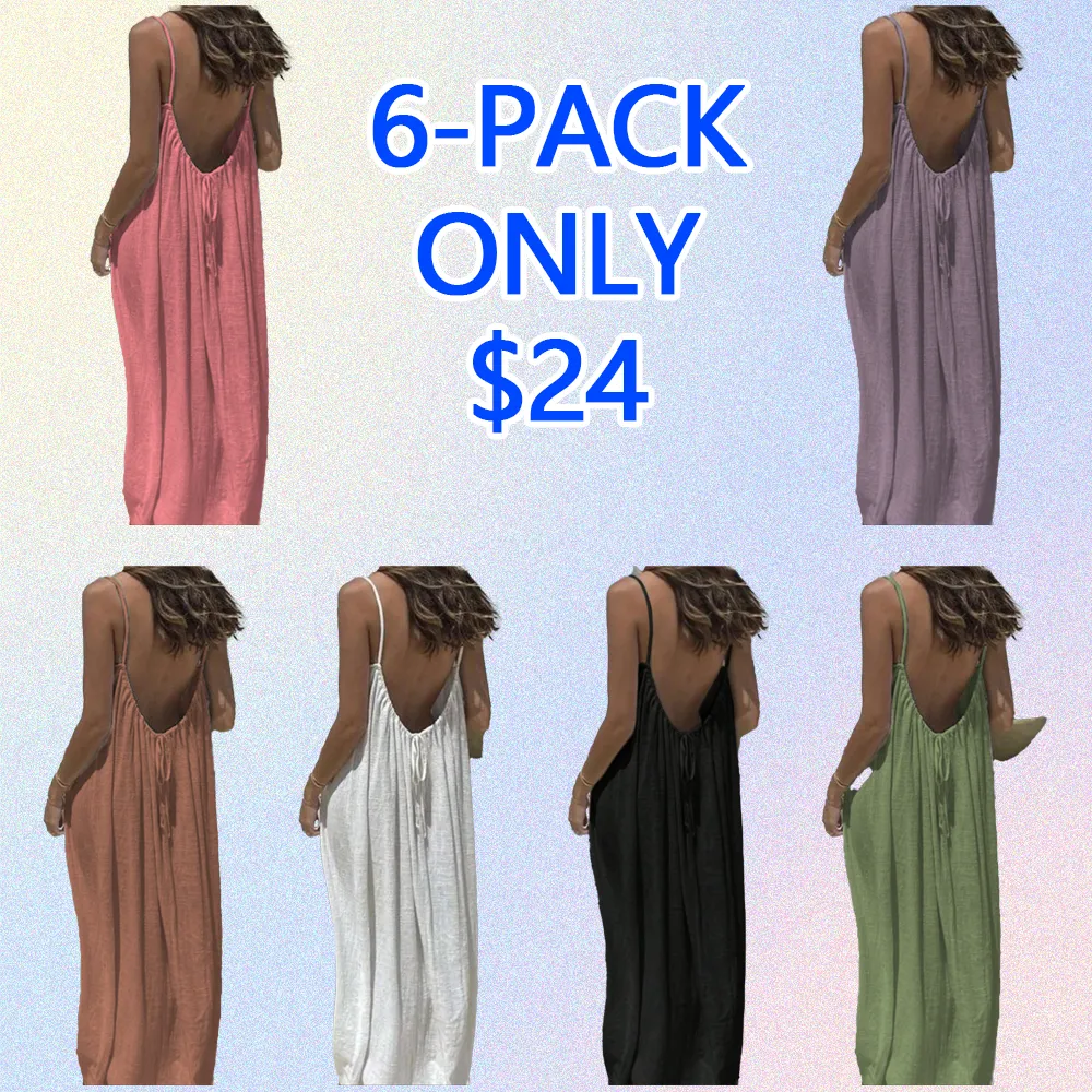 Women's Backless Cami Dress – Sleeveless Solid Color Summer Outfit