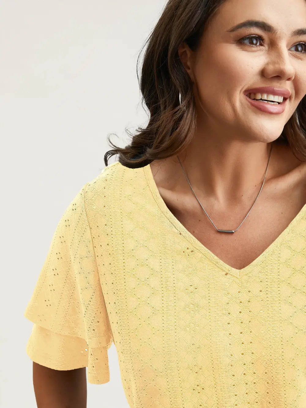 Jacquard Textured Lotus Leaf Sleeve Top