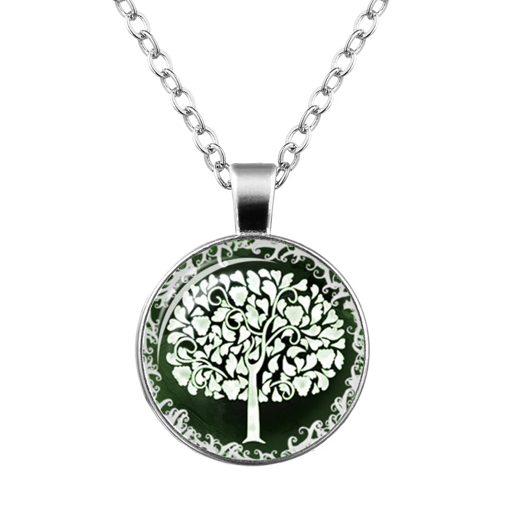 Tree Of Life Time Gem Glass Pendant Necklace