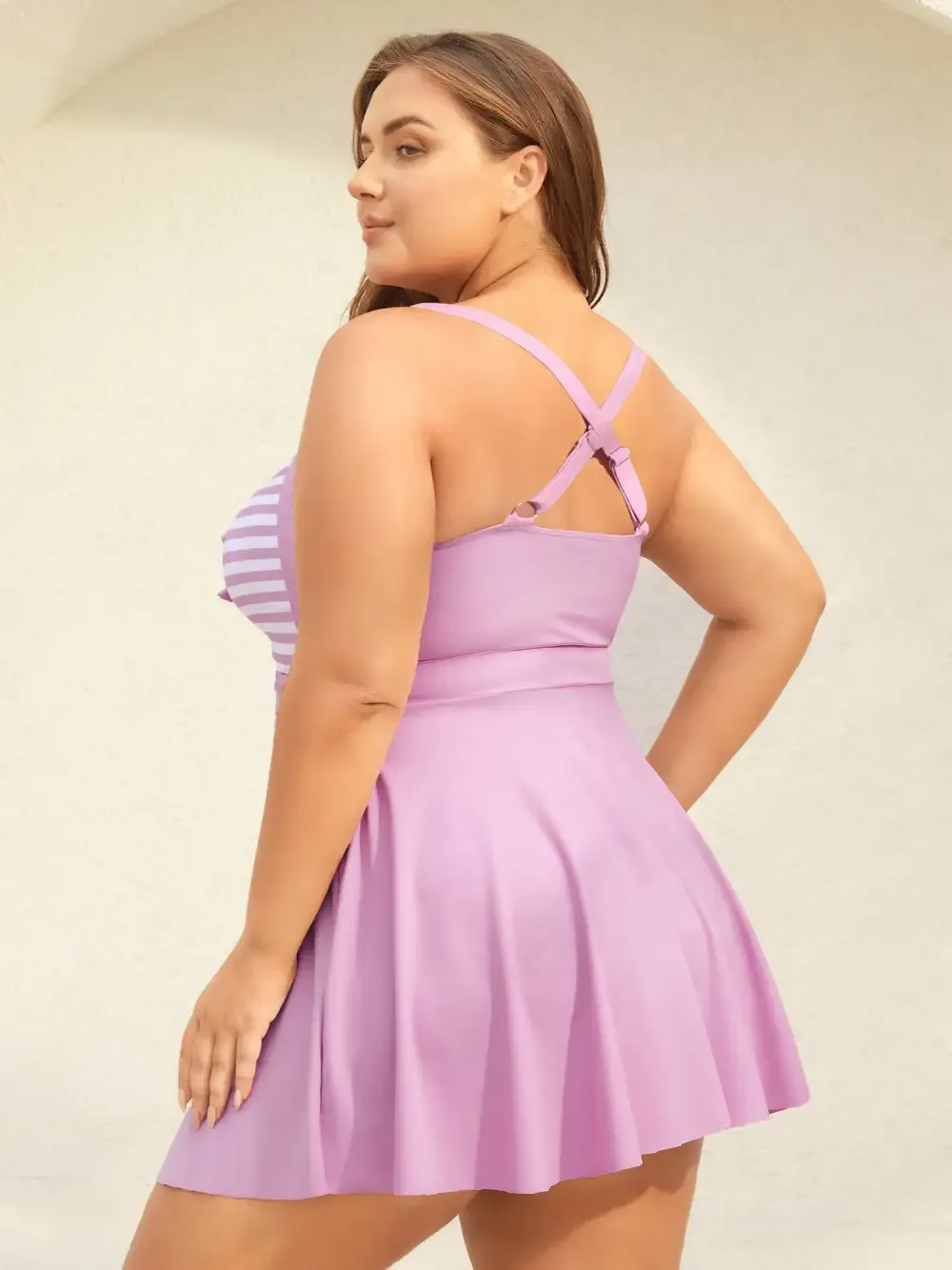 Stripes Patchwork Tie Knot Cross Straps Swim Dress