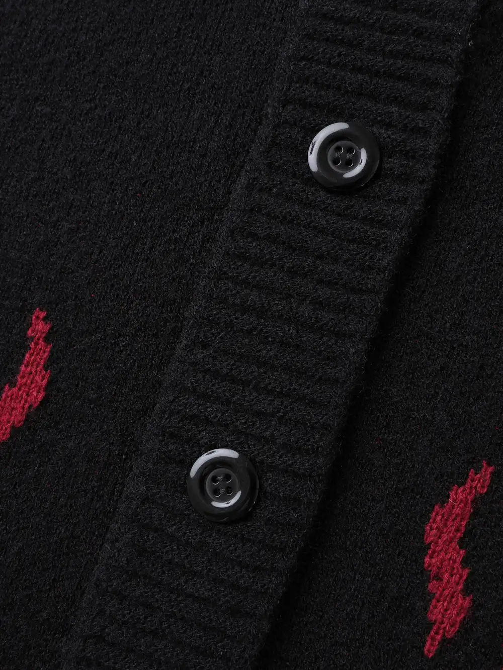 Flame Pattern Ribbed Hem Pockets Knit Cardigan