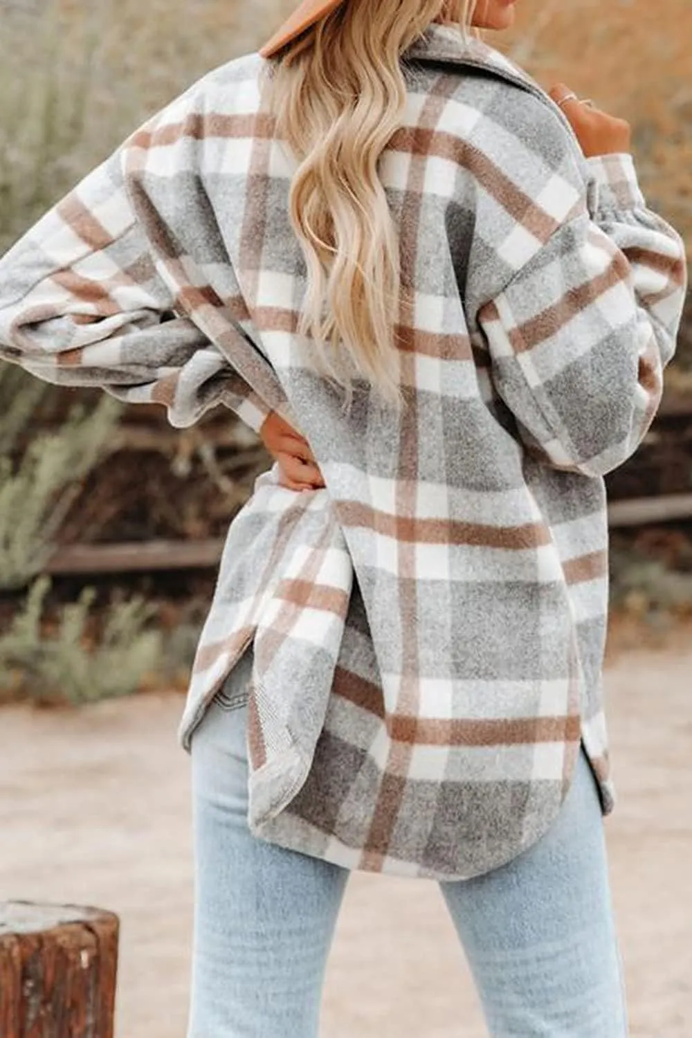 Women's Flannel Plaid Shacket Long Sleeve Button Down Chest Pocketed Shirts Jacket Coats
