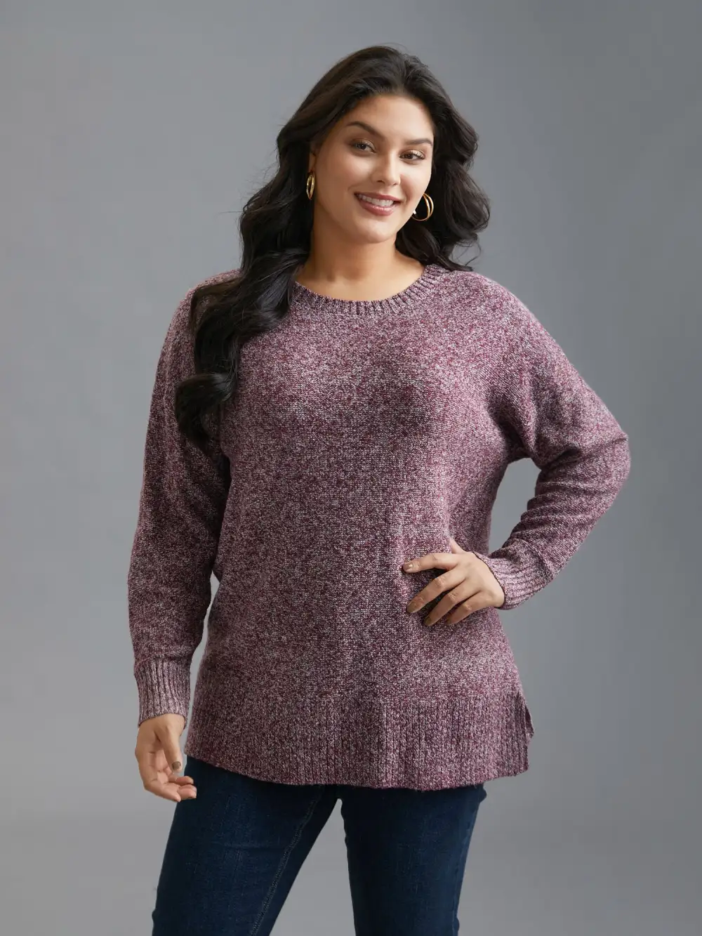 Texture Bowknot Cut Out Slit Hem Pullover