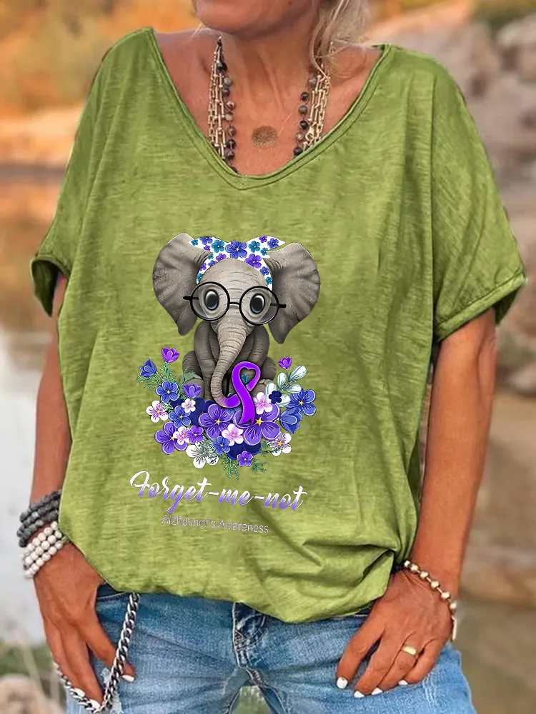 Women'S Forget-Me-Not Alzheimer'S Awareness V-Neck Short-Sleeved T-Shirt