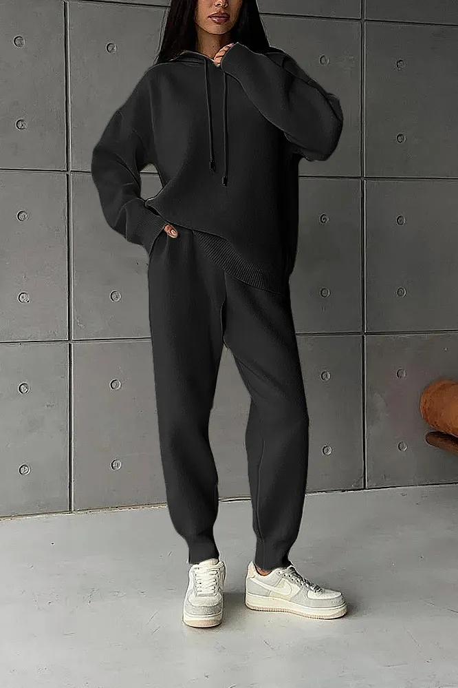 Women's Solid Color Casual Knitted Set and Lamb Fleece Jacket