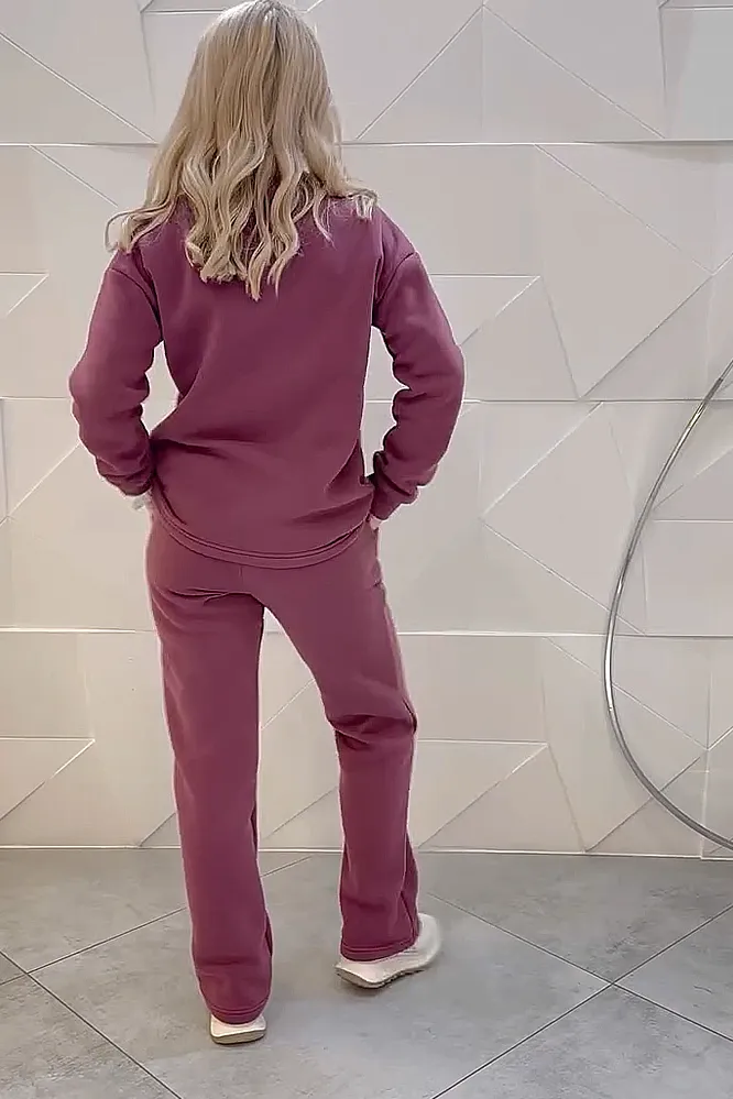 Women's solid color round neck top and pants two-piece set