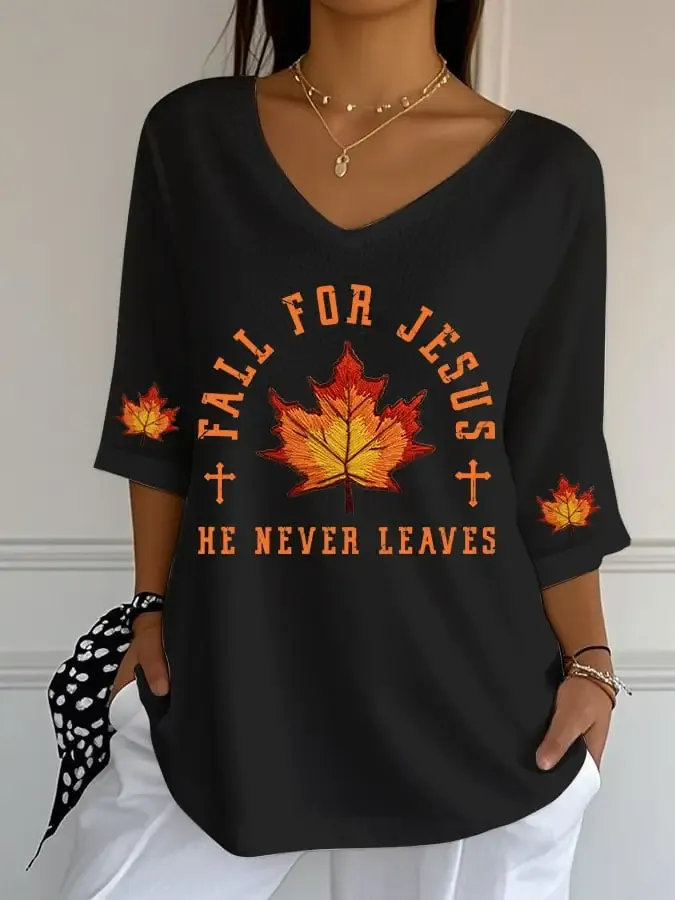 Women's Casual Autumn Print Sleeve Top