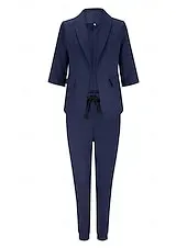 Women's Fashion Formal Blazer Suits Half Sleeve Solid Color Drawstring Work Business Dark Grey Black Dusty Rose Spring &  Fall Regular Fit