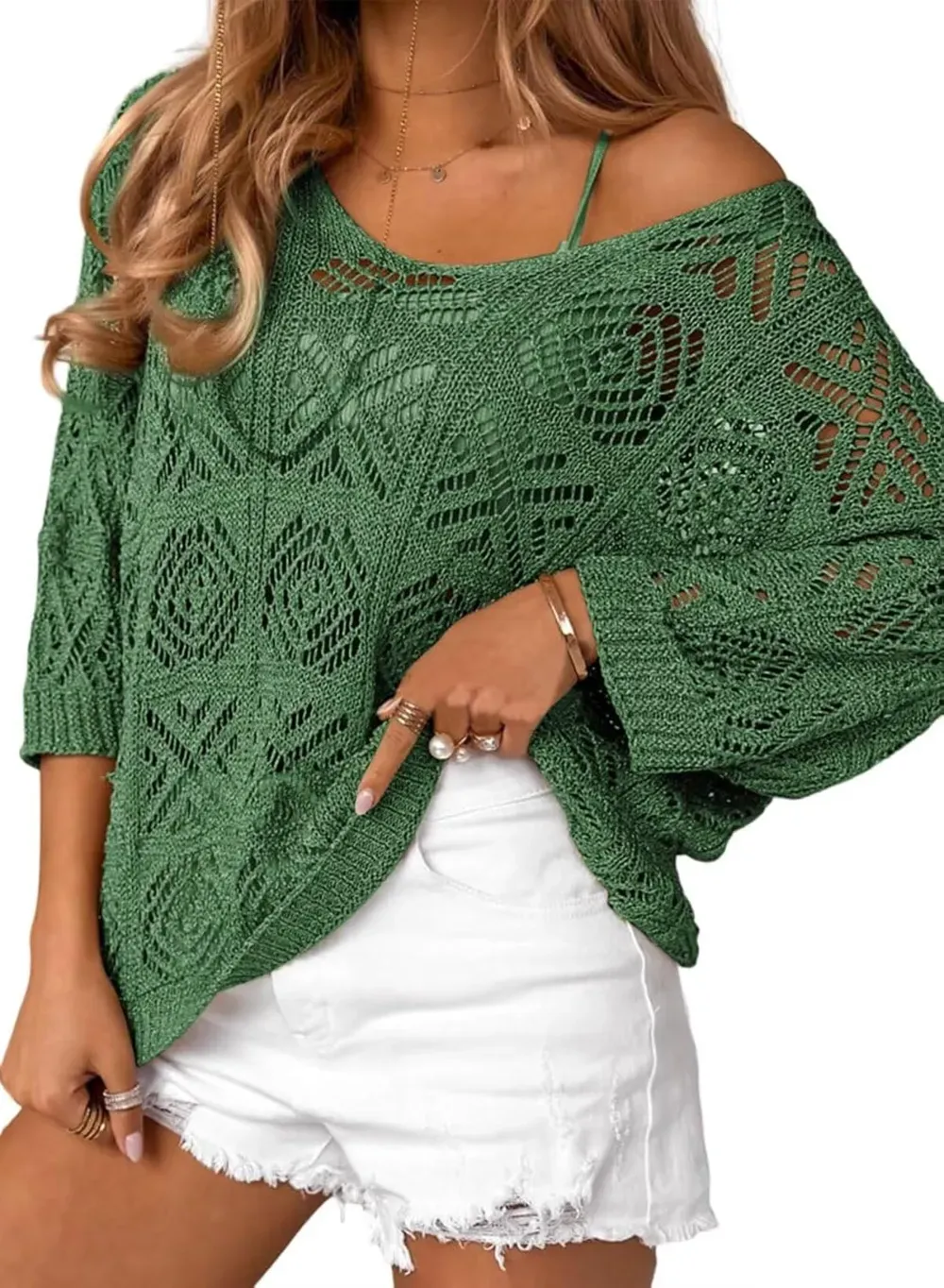 ✨Women's 2025 Spring Summer Crochet Hollow Out Pullover Off Shoulder Top