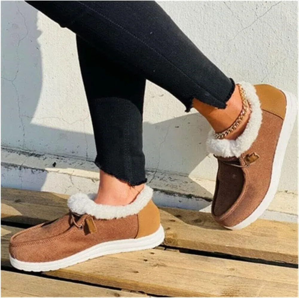 Women's Winter Warm Wendy Shoes Fleece Lined Boat Shoe Slip On Comfort Shoes,Womens Lace Up Loafers Flats Shoes (Come With Christmas socks) (Color : E, Size : EU/CN 42)