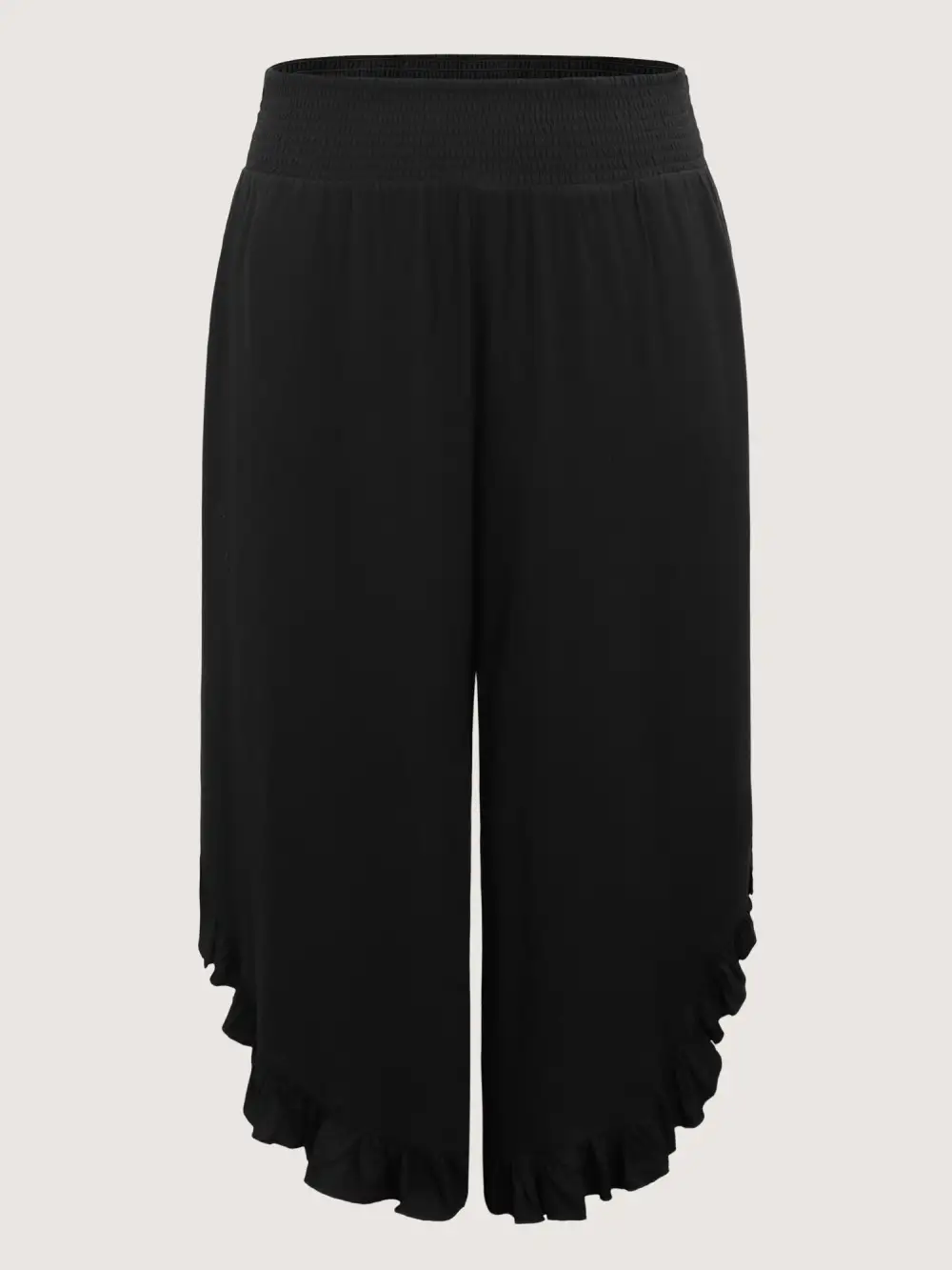 Ruffled Curvy Hem Wide-Leg Pants