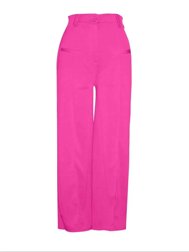 Women's Plain Pocket Wide Leg Fit Pants, Basic Classy Comfy Trousers for Spring & Fall
