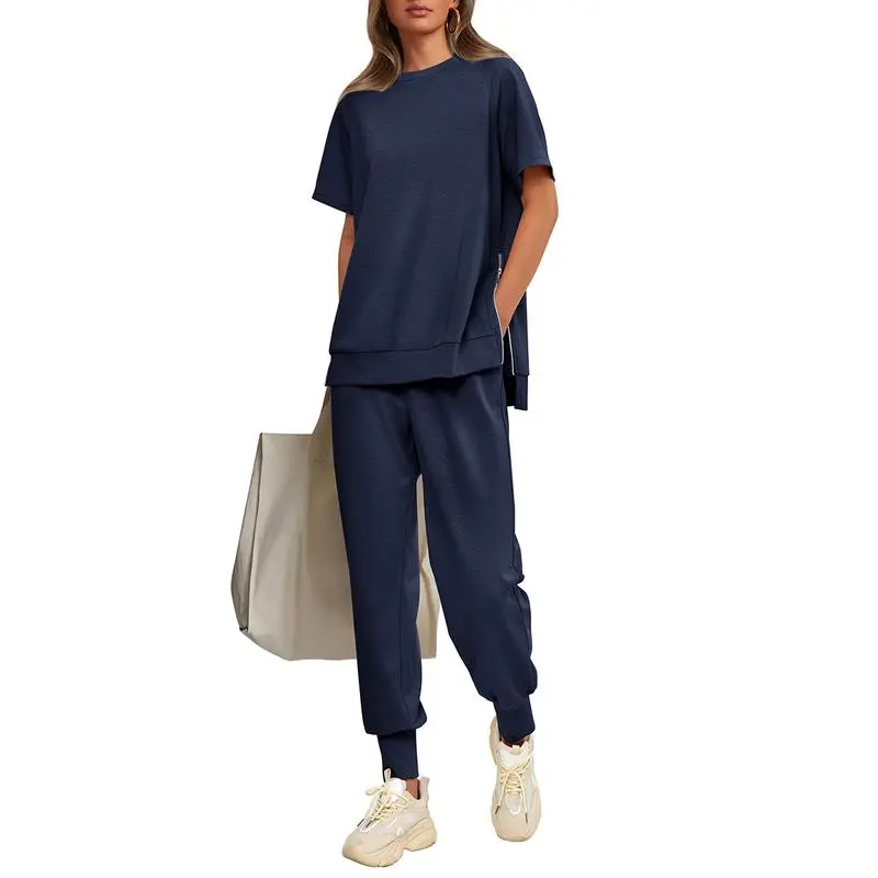 Women's 2-Piece Summer Tracksuit – Short Sleeve Top & Pocket Pants