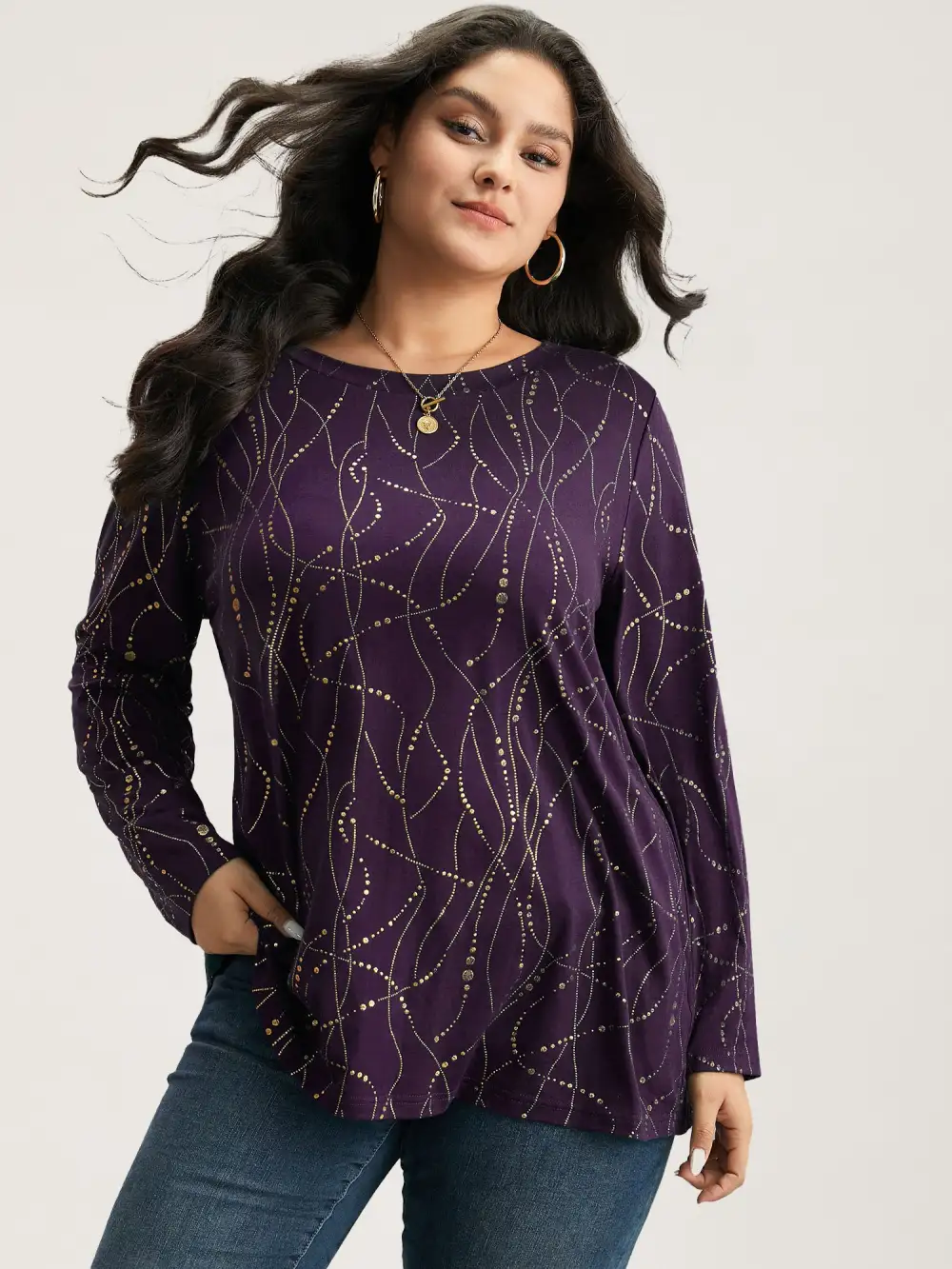 Polka Dot Contrast Round Neck T-shirt